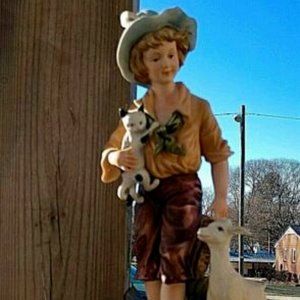 VTG Figurine Porcelain Bisque Boy ANDREA with Goat & Cat #7893 by SADEK 12” Tall